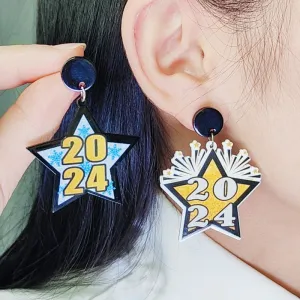 Wholesale 2024 New Year Five-Pointed Star Wine Glass Snowflake Acrylic Earrings