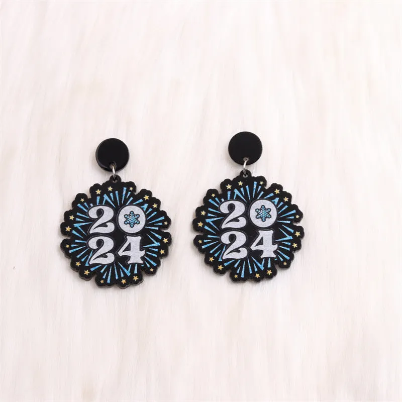Wholesale 2024 New Year Five-Pointed Star Wine Glass Snowflake Acrylic Earrings