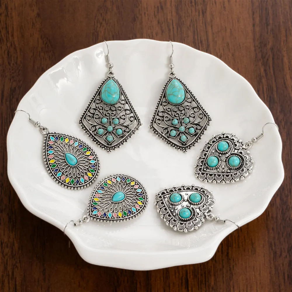 Wholesale 20pcs Bohemian Vintage Turquoise Alloy Earrings