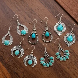 Wholesale 20pcs Bohemian Vintage Turquoise Alloy Earrings