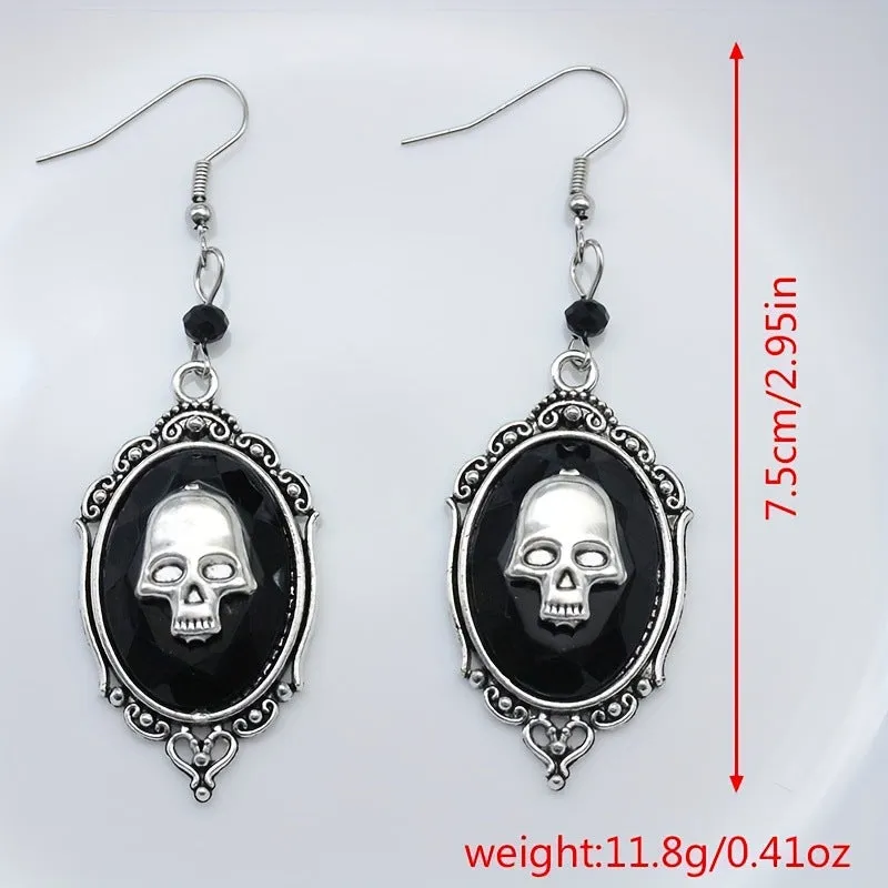 Wholesale 20pcs Punk Exaggerated Retro Skull Black Gem Earrings