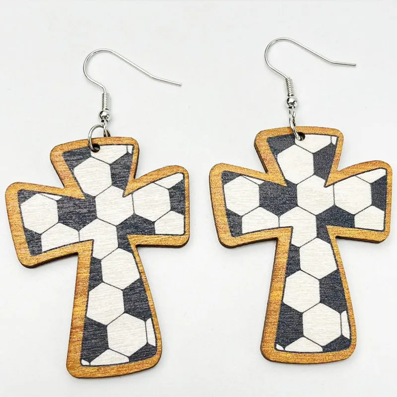 Wholesale 2Pair/Pack Sports Wooden Ball Vintage Earrings