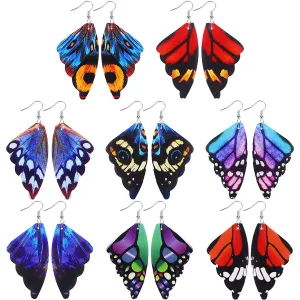 Wholesale 2pairs/pack 3D Simulated Butterfly Wings Symmetrical Leather Earrings