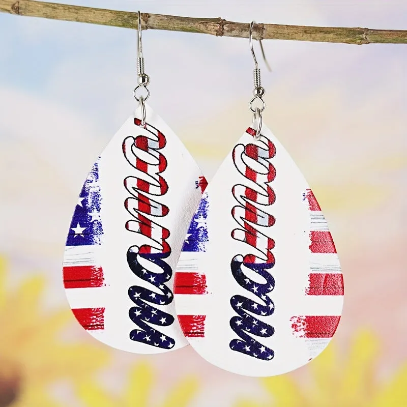 Wholesale 2pairs/pack American Independence Day Distressed Leather Earrings