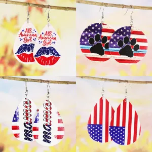 Wholesale 2pairs/pack American Independence Day Distressed Leather Earrings