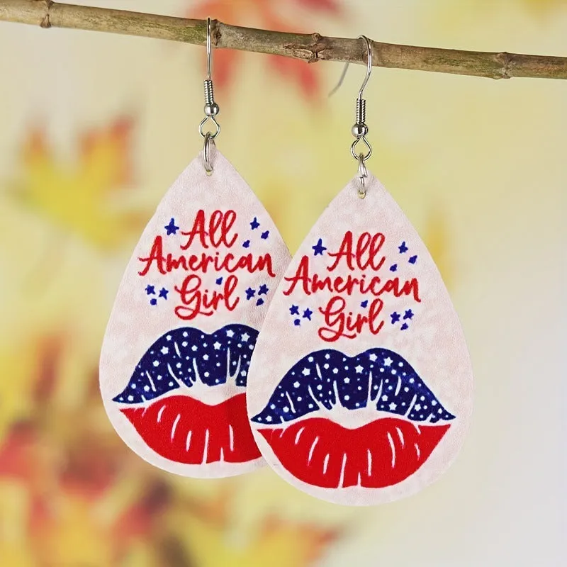 Wholesale 2pairs/pack American Independence Day Distressed Leather Earrings