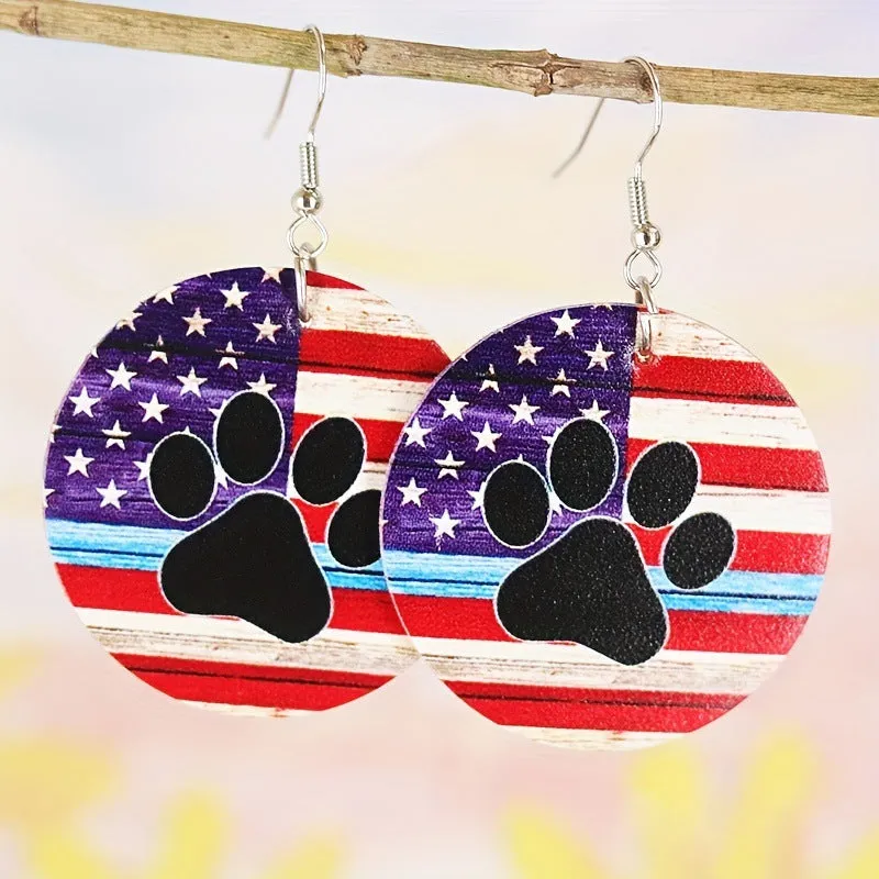 Wholesale 2pairs/pack American Independence Day Distressed Leather Earrings