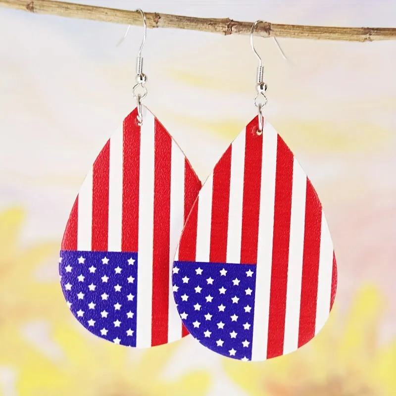 Wholesale 2pairs/pack American Independence Day Distressed Leather Earrings