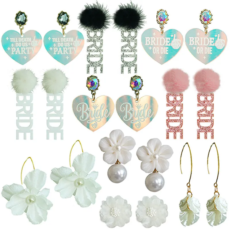 Wholesale 2pairs/pack Beautiful Floral Pearl Laser Bright Party Earrings