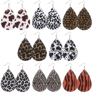 Wholesale 2pairs/pack Cow Print Leopard Print Tiger Print Double Sided Print Leather Earrings