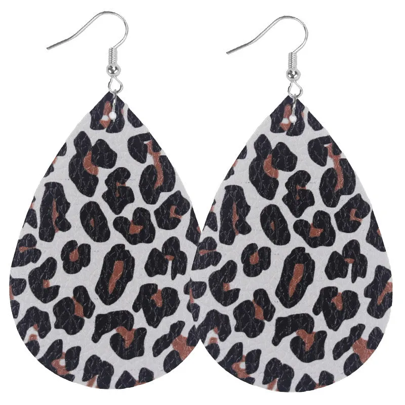 Wholesale 2pairs/pack Cow Print Leopard Print Tiger Print Double Sided Print Leather Earrings