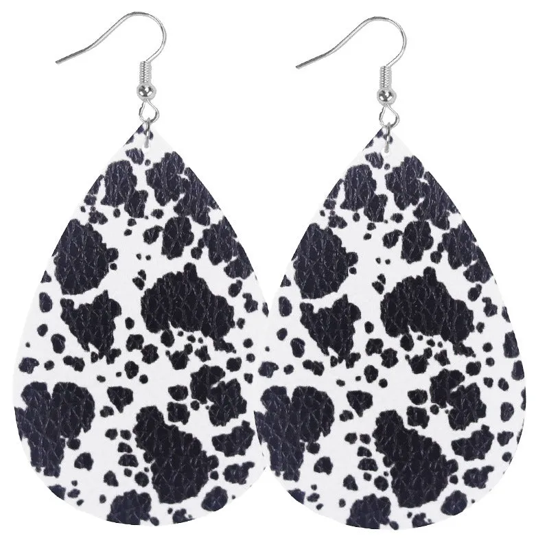 Wholesale 2pairs/pack Cow Print Leopard Print Tiger Print Double Sided Print Leather Earrings