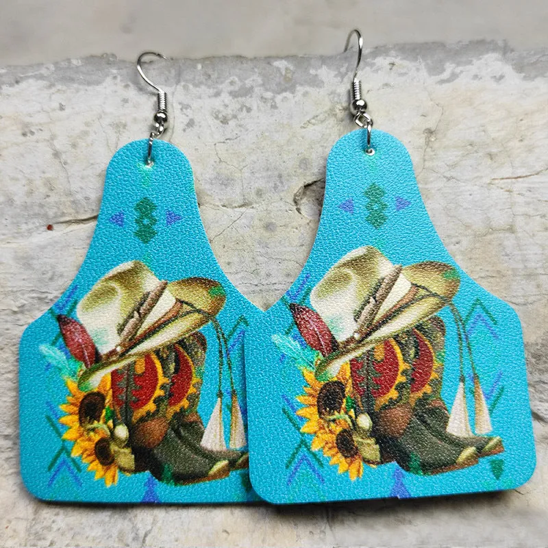 Wholesale 2pairs/pack Cross Drop Shape Western Cowboy Leather Earrings