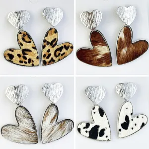 Wholesale 2Pairs/pack Double Love Fashion Western Cow Leopard Leather Earrings
