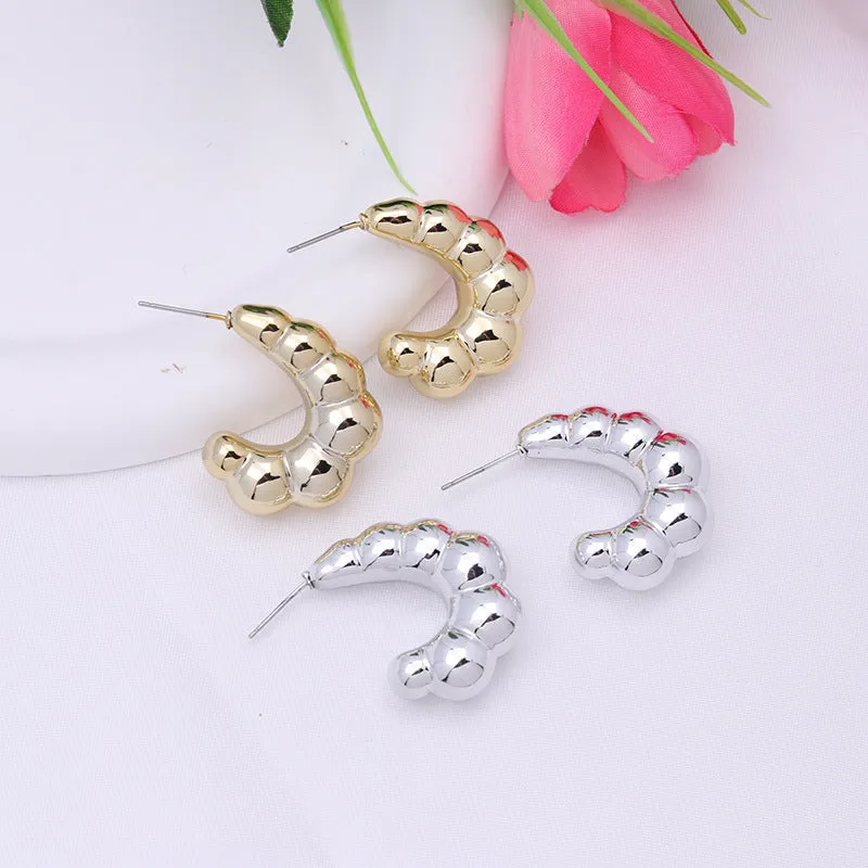 Wholesale 2pairs/pack Electroplated Horn C Hoop Earrings