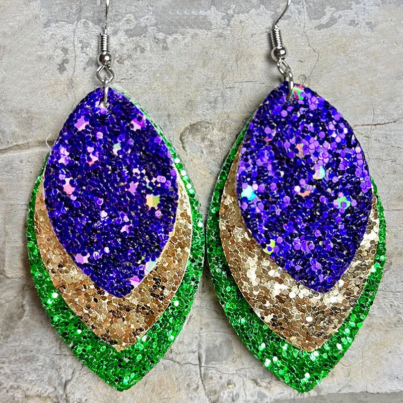 Wholesale 2pairs/pack Feather Metal Leather Earrings
