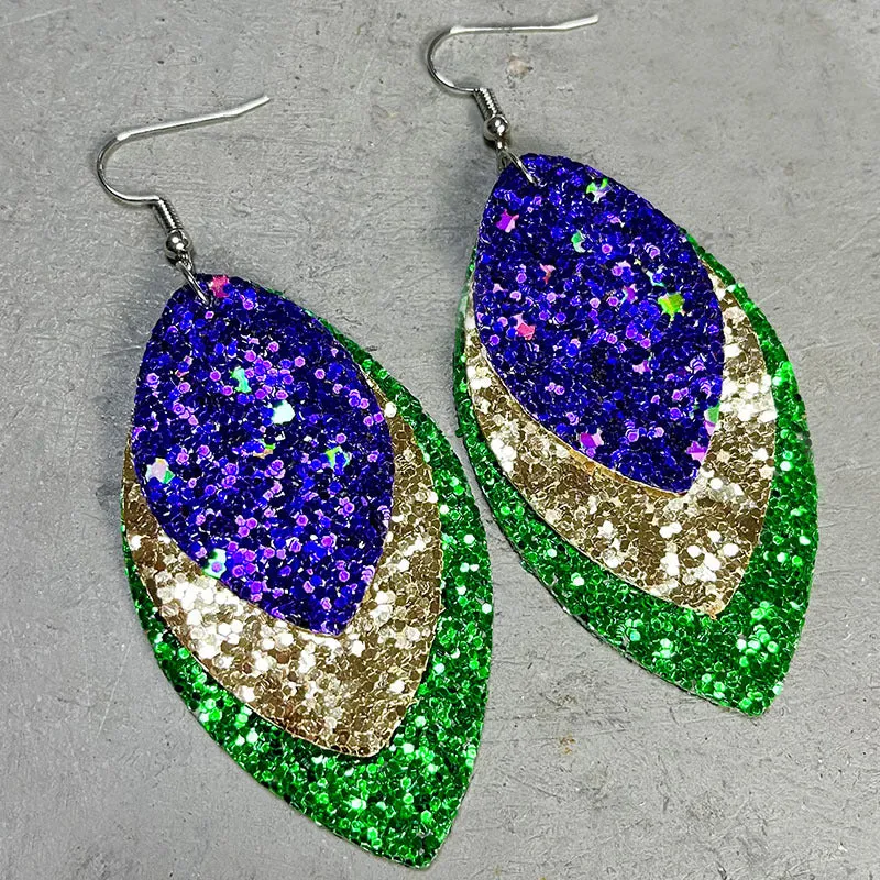 Wholesale 2pairs/pack Feather Metal Leather Earrings