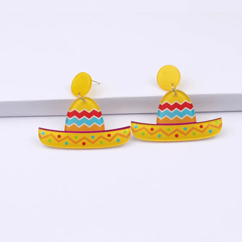 Wholesale 2pairs/pack Mexican Festival Racket Rainbow Boat Print Earrings