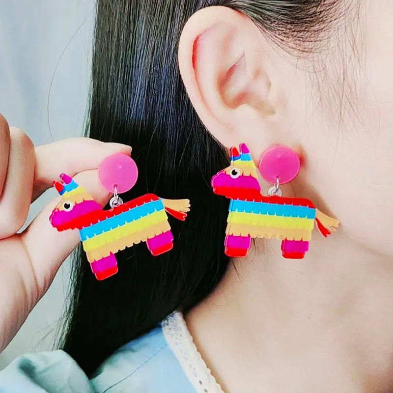 Wholesale 2pairs/pack Mexican Festival Racket Rainbow Boat Print Earrings