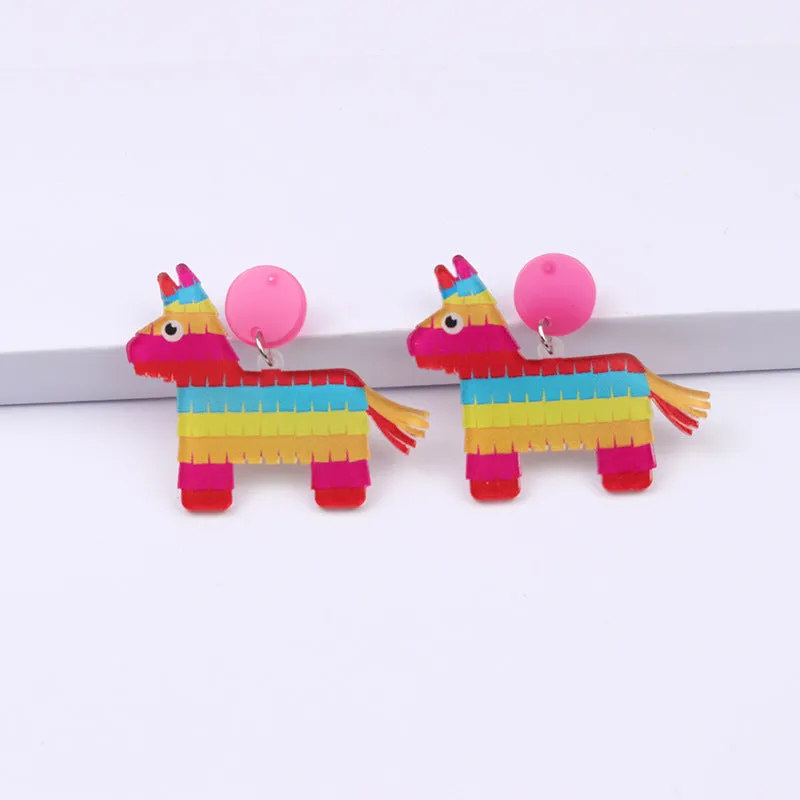 Wholesale 2pairs/pack Mexican Festival Racket Rainbow Boat Print Earrings
