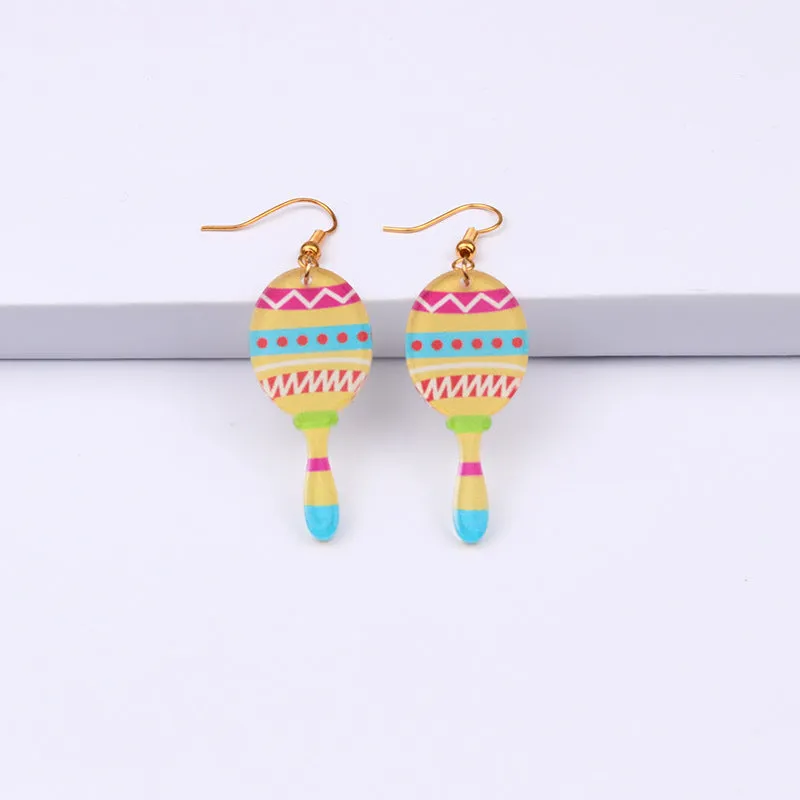 Wholesale 2pairs/pack Mexican Festival Racket Rainbow Boat Print Earrings