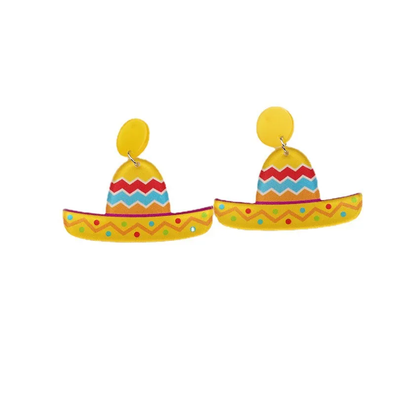 Wholesale 2pairs/pack Mexican Festival Racket Rainbow Boat Print Earrings