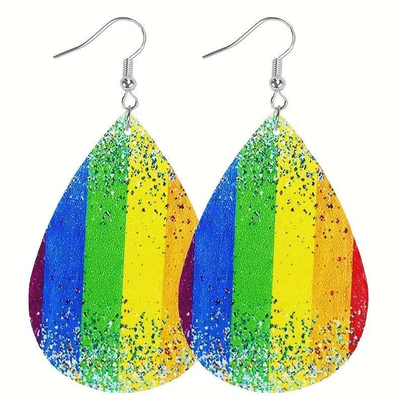Wholesale 2pairs/pack Pride Month Heart Rainbow Stripe Leather Earrings