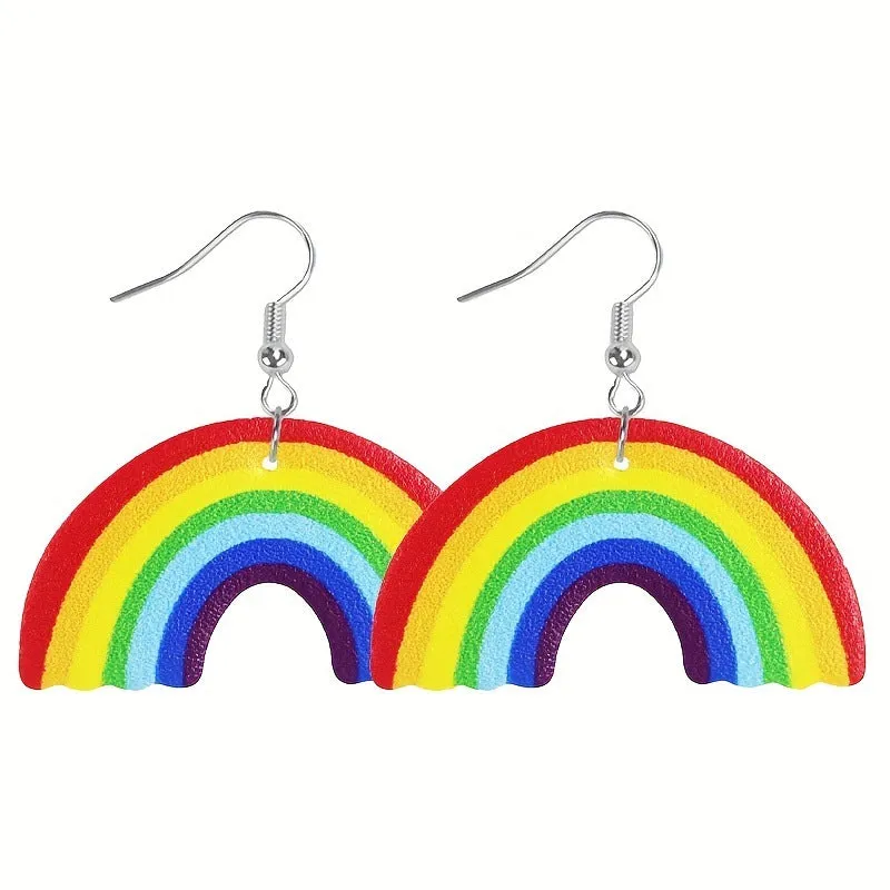 Wholesale 2pairs/pack Pride Month Heart Rainbow Stripe Leather Earrings