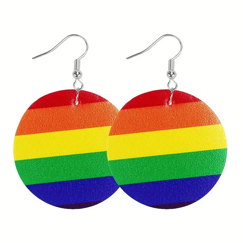 Wholesale 2pairs/pack Pride Month Heart Rainbow Stripe Leather Earrings