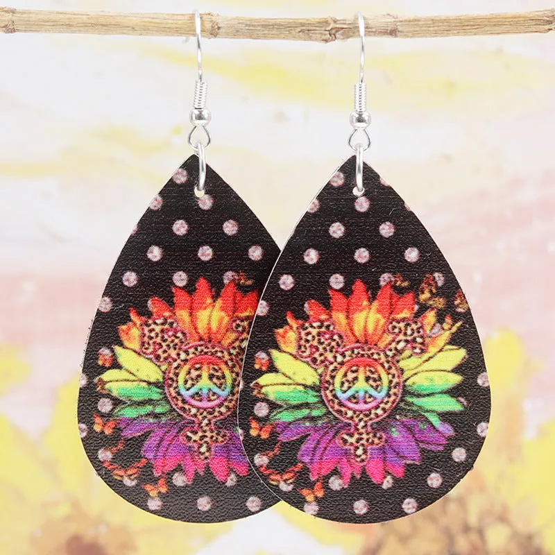 Wholesale 2pairs/pack Rainbow Leopard Print Polka Dot Leather Earrings