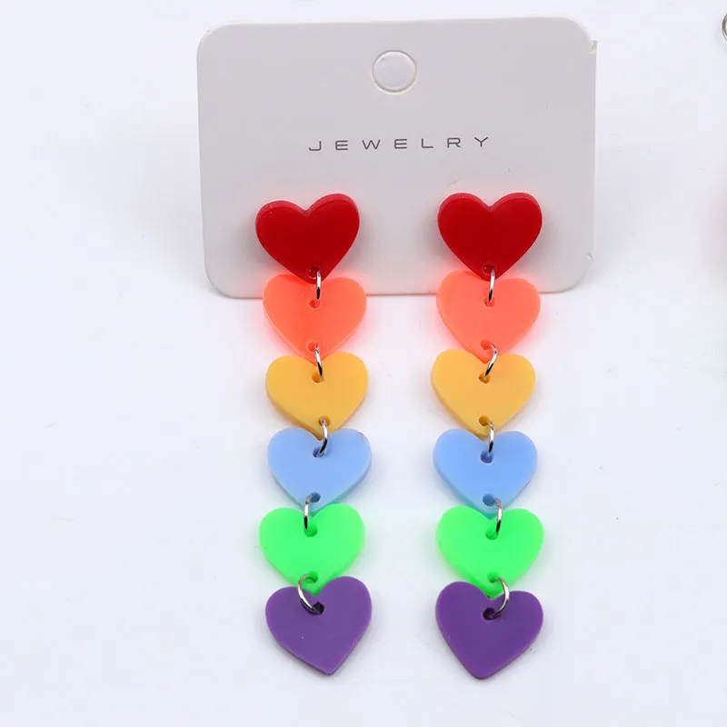 Wholesale 2pairs/pack Rainbow Series Chain Geometric Six-link Love Earrings