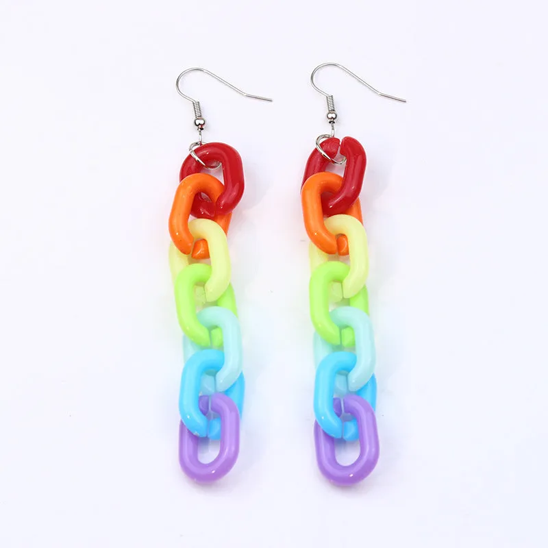 Wholesale 2pairs/pack Rainbow Series Chain Geometric Six-link Love Earrings