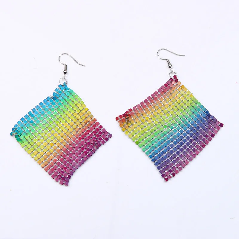 Wholesale 2pairs/pack Rainbow Series Chain Geometric Six-link Love Earrings