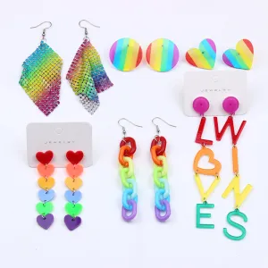 Wholesale 2pairs/pack Rainbow Series Chain Geometric Six-link Love Earrings