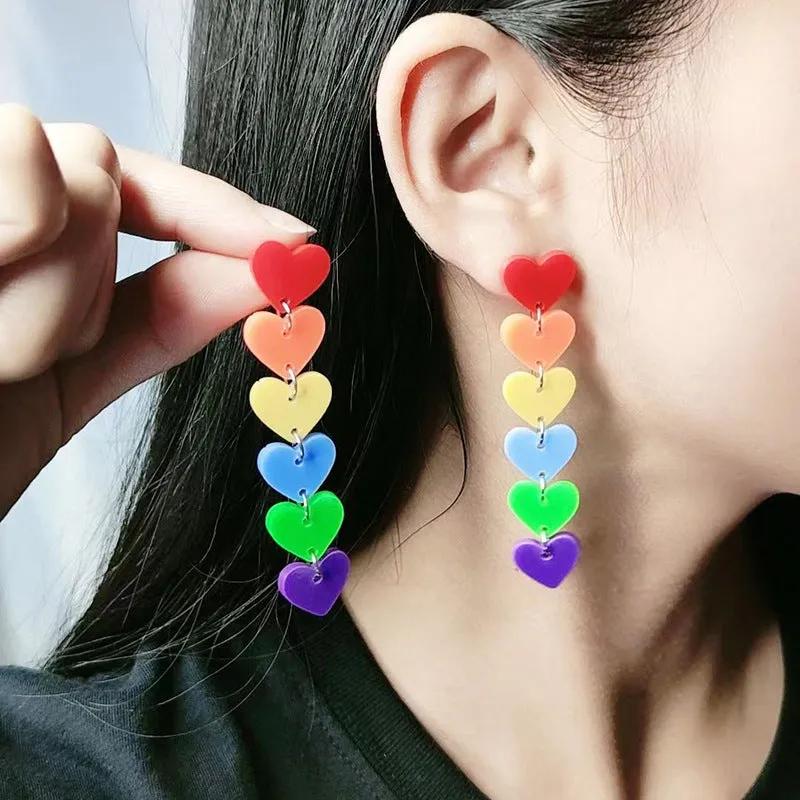 Wholesale 2pairs/pack Rainbow Series Chain Geometric Six-link Love Earrings