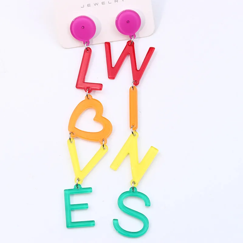 Wholesale 2pairs/pack Rainbow Series Chain Geometric Six-link Love Earrings