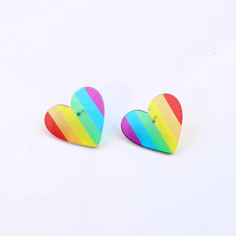 Wholesale 2pairs/pack Rainbow Series Chain Geometric Six-link Love Earrings