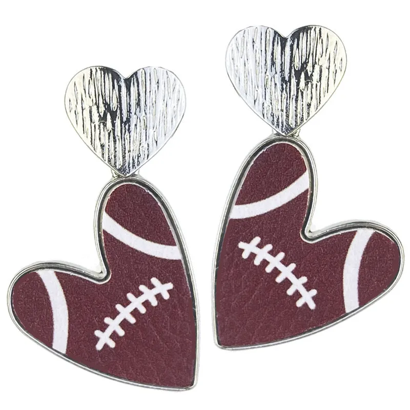 Wholesale 2Pairs/pack Rugby Sports Love Basketball Softball Volleyball Football Leather Metal Earrings