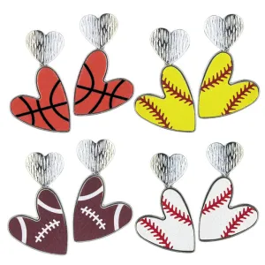 Wholesale 2Pairs/pack Rugby Sports Love Basketball Softball Volleyball Football Leather Metal Earrings