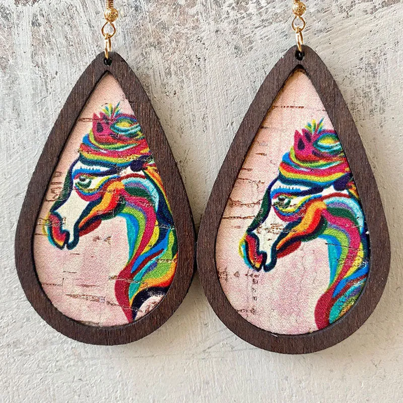 Wholesale 2pairs/pack Teardrop Shaped Western Denim Cork Wood Frame Earrings