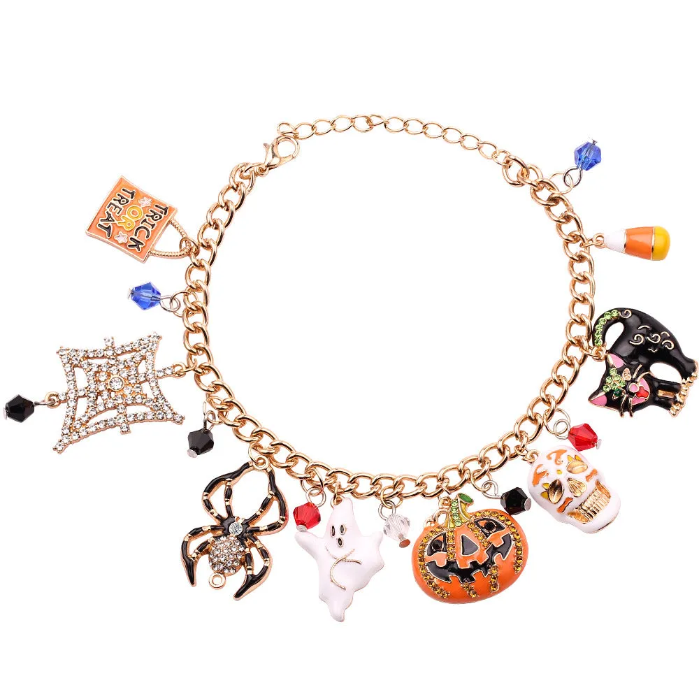 Wholesale 2PCS Halloween Pumpkin Head Spider Bat Ghost Alloy Bracelet
