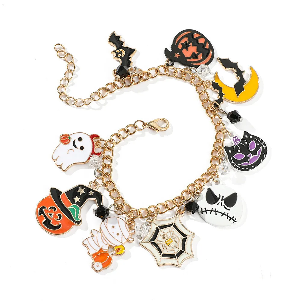 Wholesale 2PCS Halloween Pumpkin Head Spider Bat Ghost Alloy Bracelet