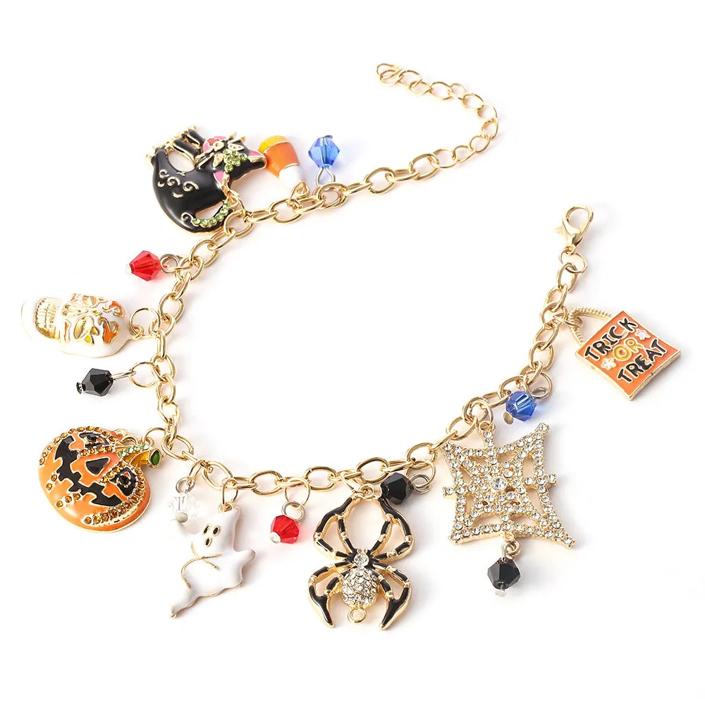 Wholesale 2PCS Halloween Pumpkin Head Spider Bat Ghost Alloy Bracelet