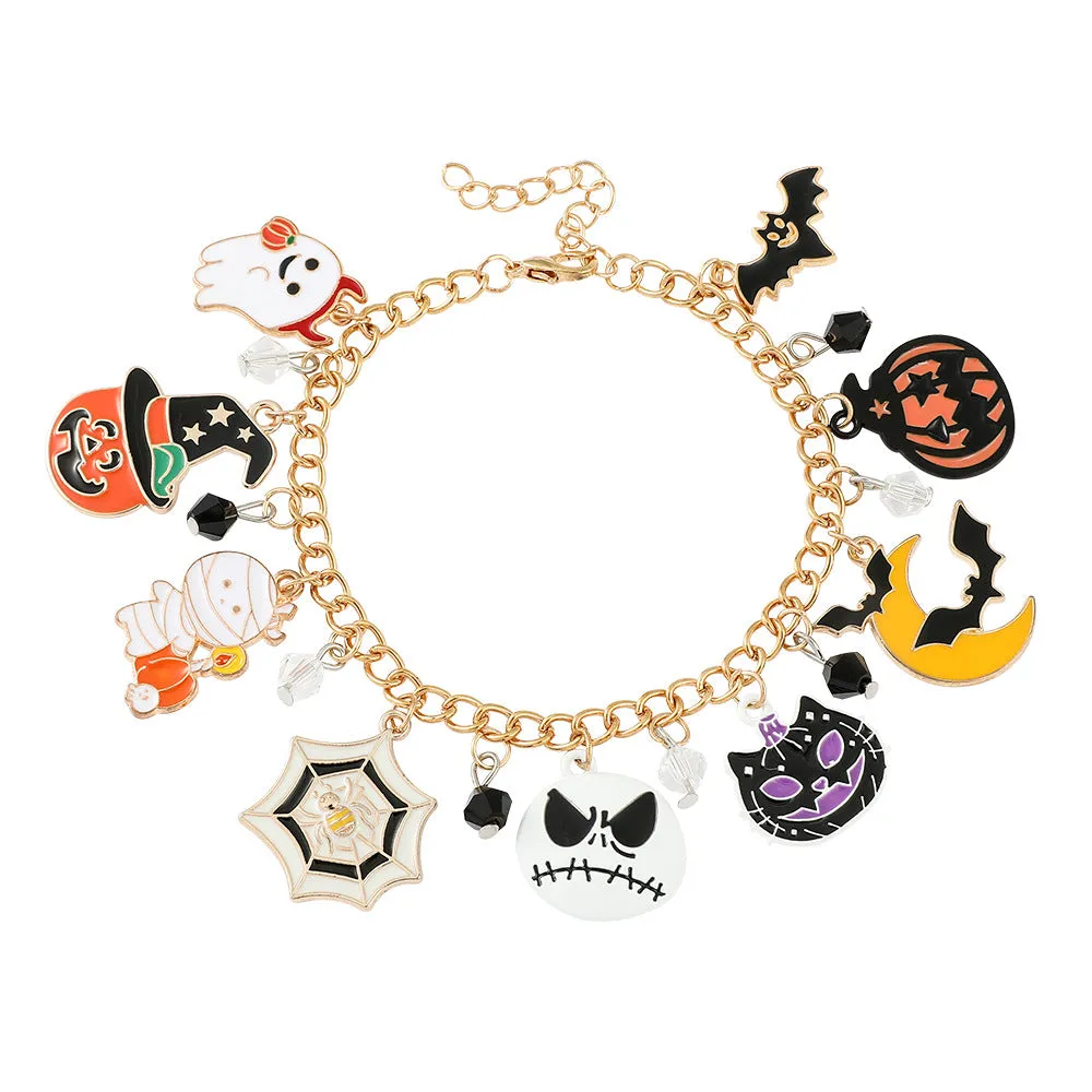 Wholesale 2PCS Halloween Pumpkin Head Spider Bat Ghost Alloy Bracelet