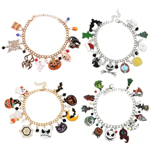 Wholesale 2PCS Halloween Pumpkin Head Spider Bat Ghost Alloy Bracelet