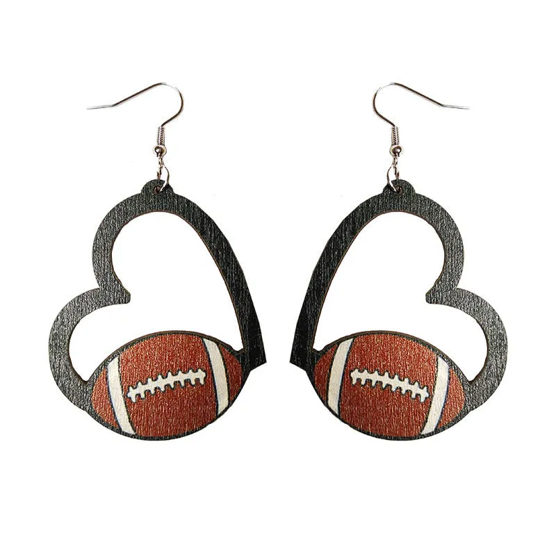 Wholesale 2pcs Love Sports Football Baseball Rugby Basketball Tennis Volleyball Geometric Hollow Earrings