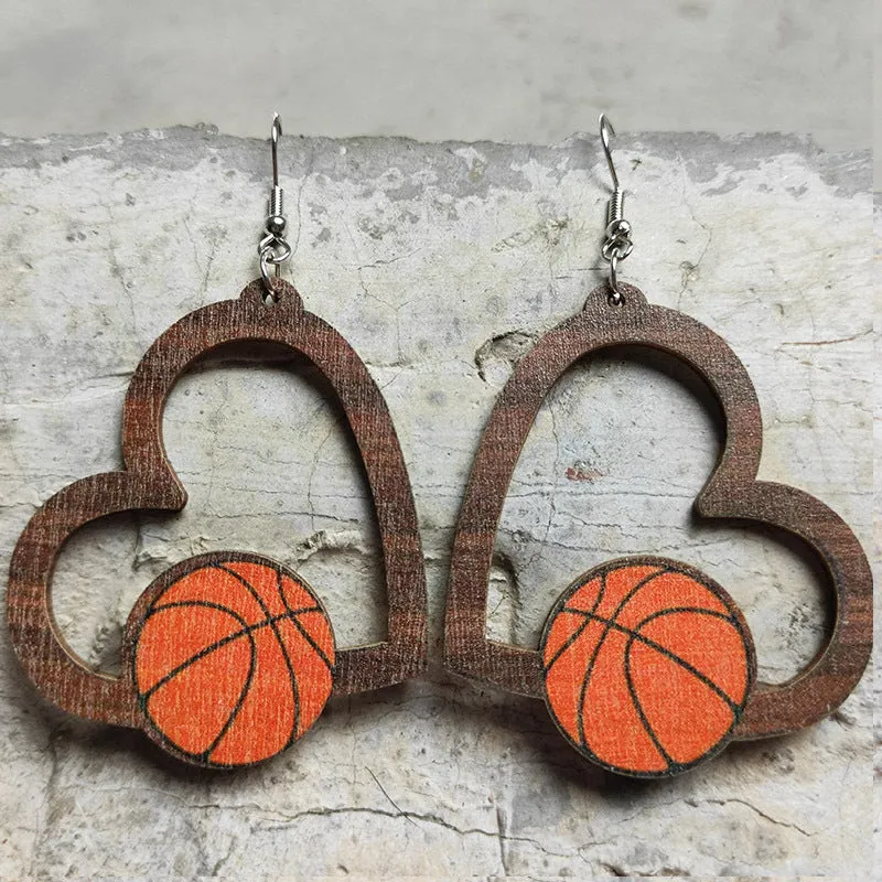 Wholesale 2pcs Love Sports Football Baseball Rugby Basketball Tennis Volleyball Geometric Hollow Earrings