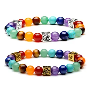 Wholesale 2pcs Square OM Alloy Qimai Yoga Colorful Energy Stone Bracelet