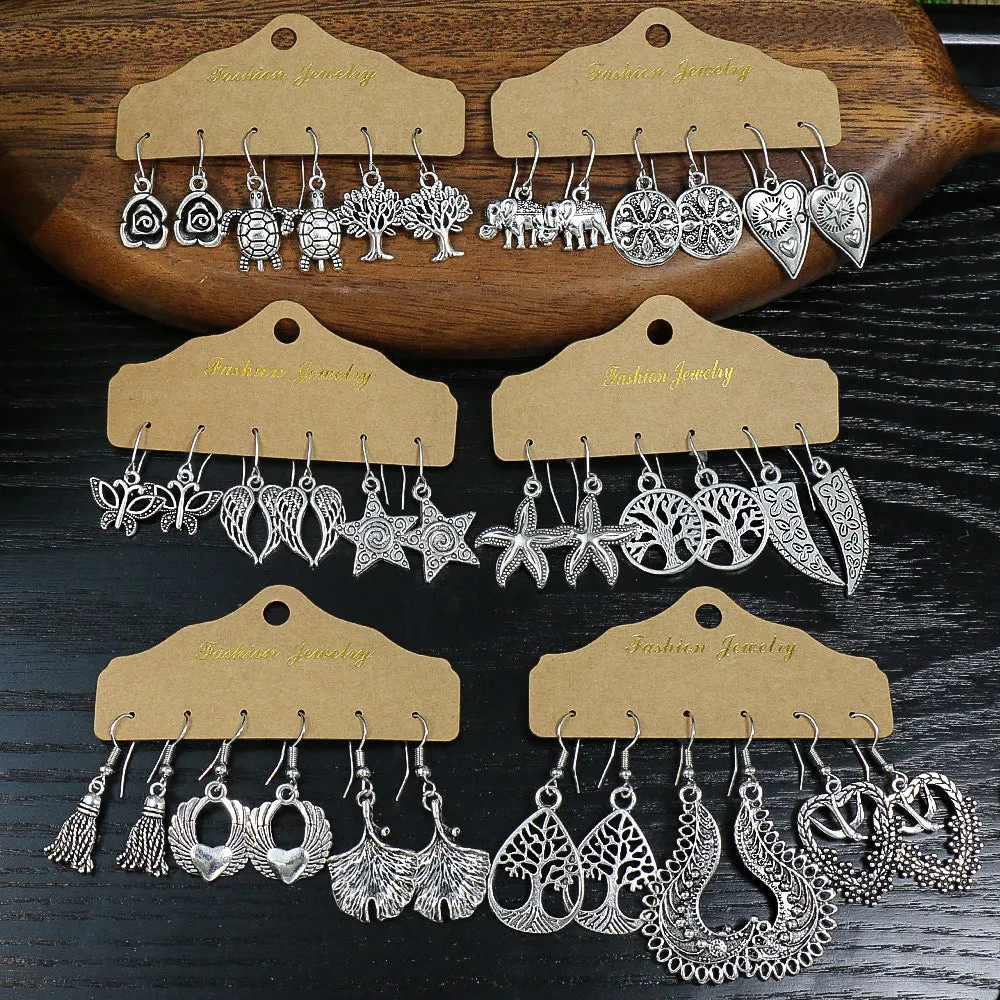 Wholesale 3 Pair Vintage Alloy Earrings