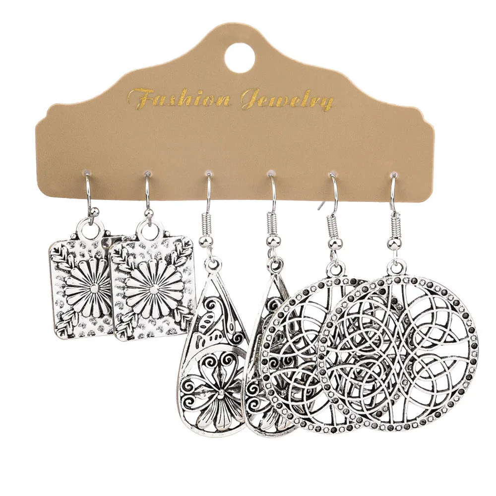 Wholesale 3 Pair Vintage Alloy Earrings